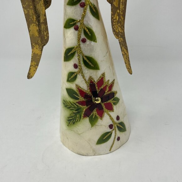 Pier 1 Capiz Poinsetta Angel christmas holiday tree topper - Picture 3 of 10